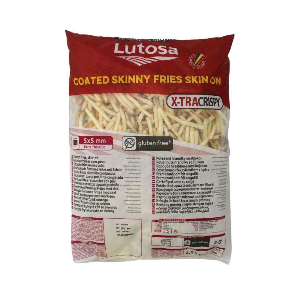 Fries Skinny Coated SkinOn, Frozen Lutosa