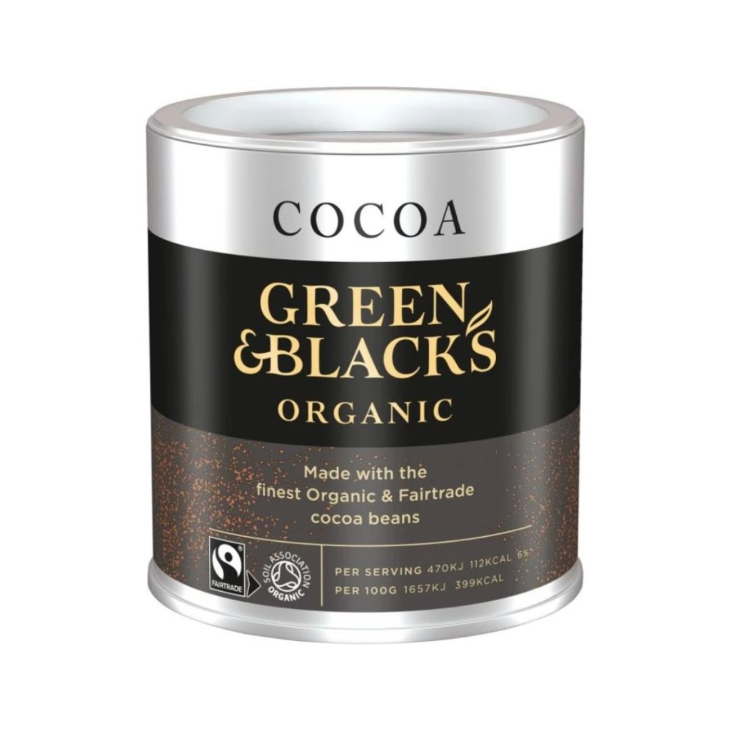 Individual 125g tin of Green andBlack's organic cocoa