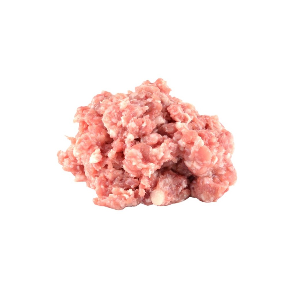 Raw pork mince on a white background