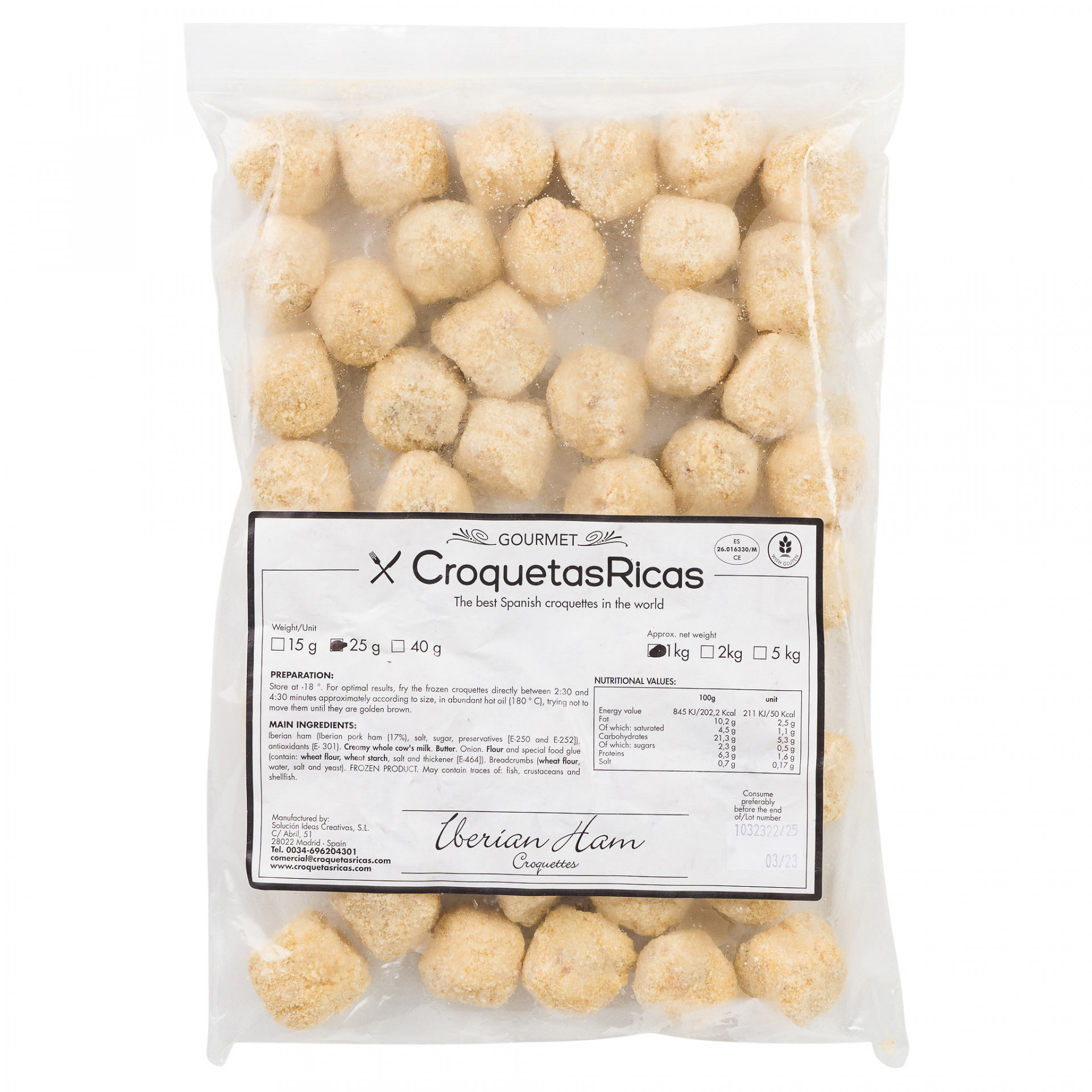 Iberico Ham Croquette, Frozen 1kg Albion Fine Foods Ltd.