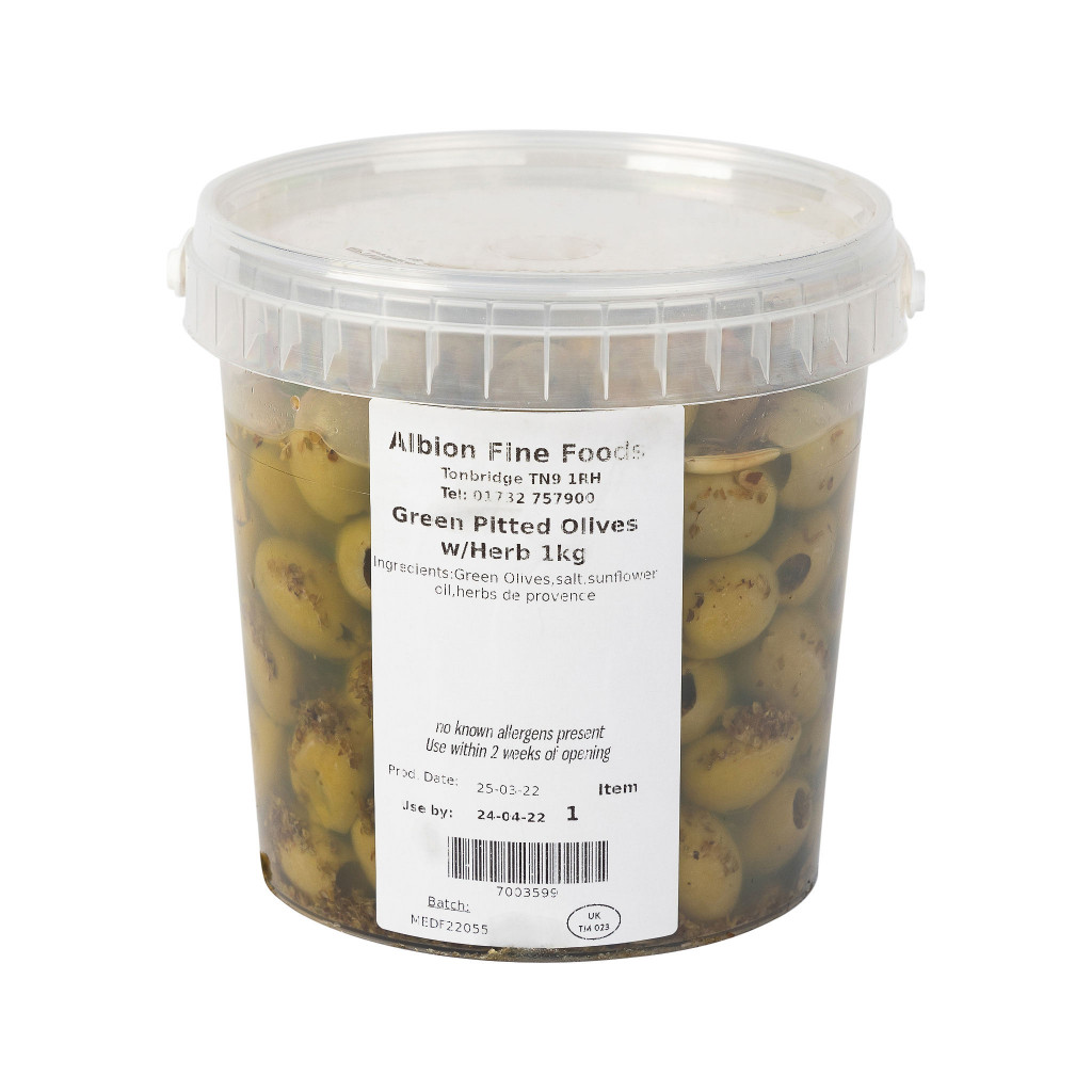 Green Pitted Olives with Herb